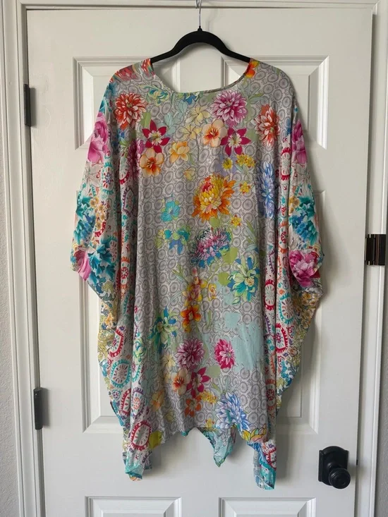 Johnny Was Pearce Short Kimono/Swim Coverup with front tasseled ties S/M - Picture 5 of 8